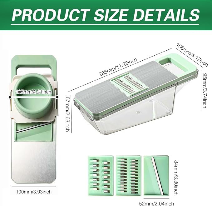 Mandoline Slicer, Vegetable Cutter with 3 Stainless Steel Blades | Hand Guard Veggie Chopper with Container & Lid, Multifunctional Kitchen Dicer for Onion, Potato, Carrot & Fruit