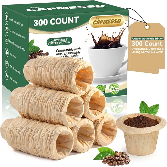 CAPMESSO Disposable Coffee Paper Filters Replacement Keurg Filter Compatible with Reusable Single Serve Pods Keurg Coffee Maker-300 Count (Natural)