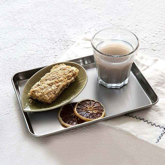 P&P CHEF Baking Sheet Pan, Stainless Steel Cookie Sheet, 9 Inch & 4 Pcs | Oven Tray Sheet Pan for Baking & Serving, Baking Tray for Multi Uses, Heavy Duty & Non-toxic, Rust Free & Dishwasher Safe