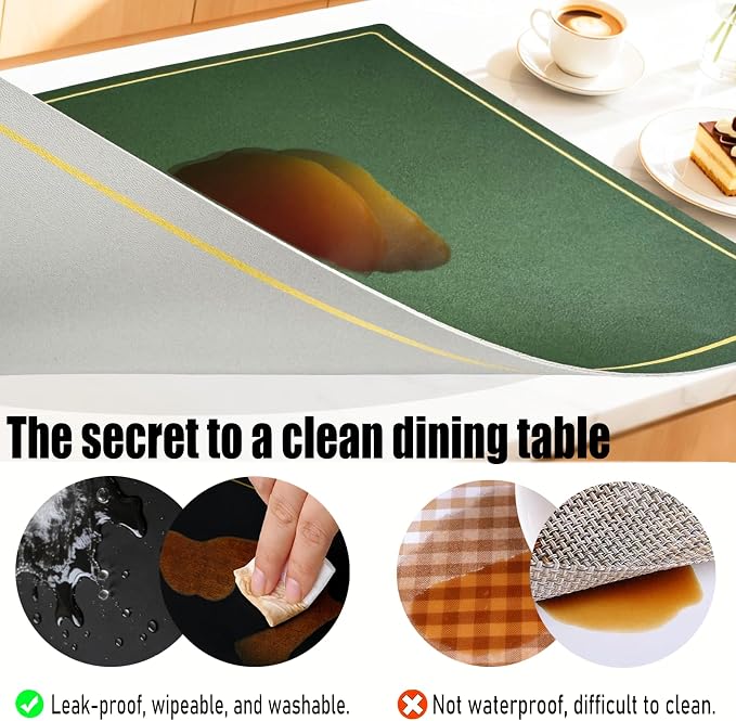 Faux Leather Placemats Set of 4, 11.8"x17.7", Green & Gray | Reversible Table Mats, Waterproof, Stain & Heat Resistant, Easy Clean for Dining, Gatherings, Outdoor