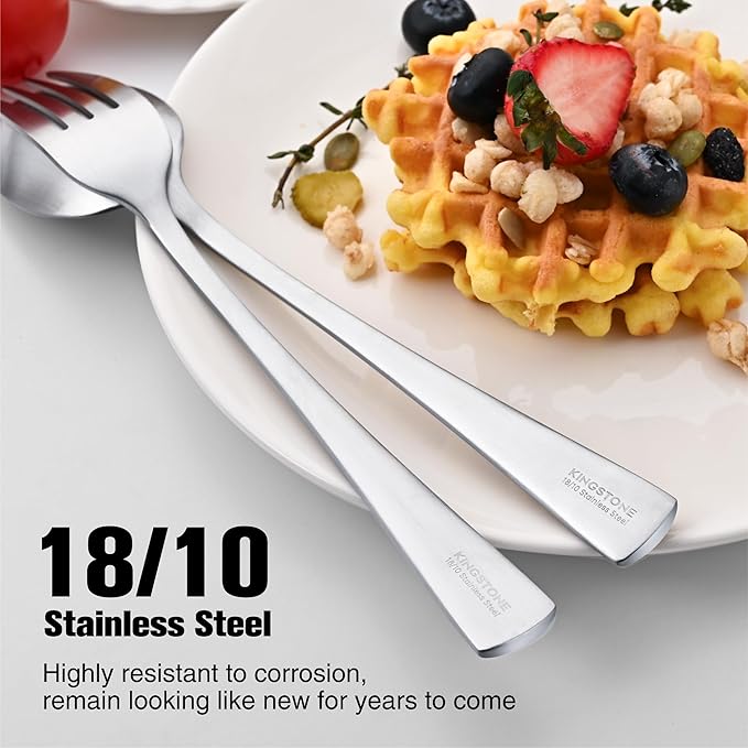 18/10 Flatware set for 4, 20 Piece Matte Stainless Steel Silverware Set | KINGSTONE Forged Flatware Cutlery Set, Mirror Polished Knives Fork and Spoon Utensils, Dishwaher Safe for Home Wedding Party