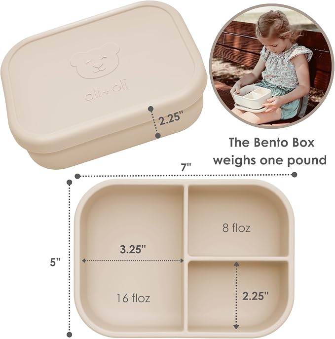 Ali+Oli Silicone Bento Box for Kids, Baby Lunch Box, BPA-Free, Spill-Proof | Daycare, Preschool, Food separation, Portion control, Snack storage, Travel-friendly, Easy cleaning, Toddlers