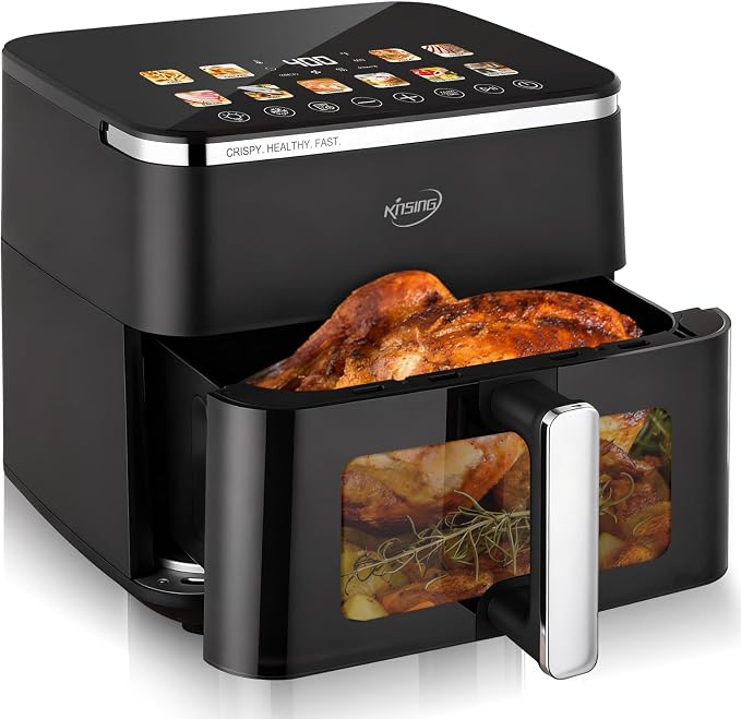 10.6 QT Oilless XL Large Air Fryer, 9 Presets & Keep Warm,Stainless Steel Inner Cavity, 400°F Precise Temp Control, Shake Reminder, Square Non-Stick&Dishwasher Safe Basket,With Visible Window