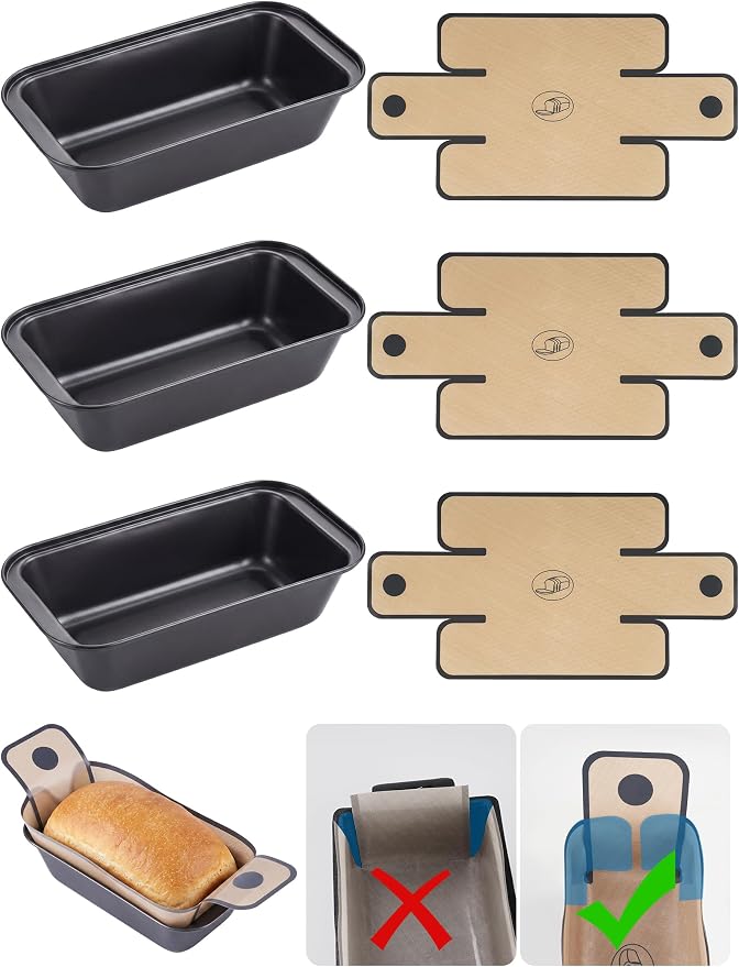 NiHome Loaf Pan Set of 6, 9x5 Carbon Steel Bread Pans with Silicone Liners | Extended Handles for Easy Lifting, Leak-Proof Folded Corners, Sturdy Metal, Even Heat Distribution, Durable and Long-lasting