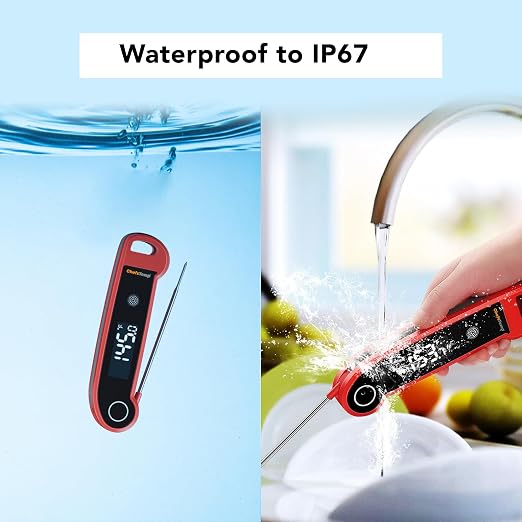 Digital Instant Read Meat Thermometer, NSF Certified | IP67 Waterproof Food Thermometer with Ambidextrous Backlit for Grilling, BBQ, Kitchen Cooking, Oil Deep Frying & Candy (Red)