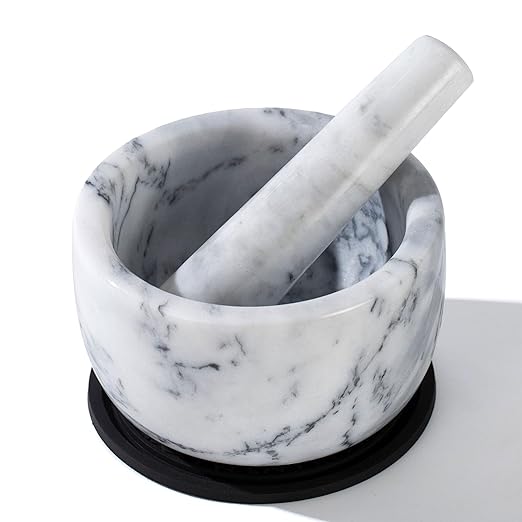 Pill Crusher, Mini Marble Mortar and Pestle Set, Pill Crusher Grinder Fine Powder, Arthritic Hands Pill Grinder (Large Size White)