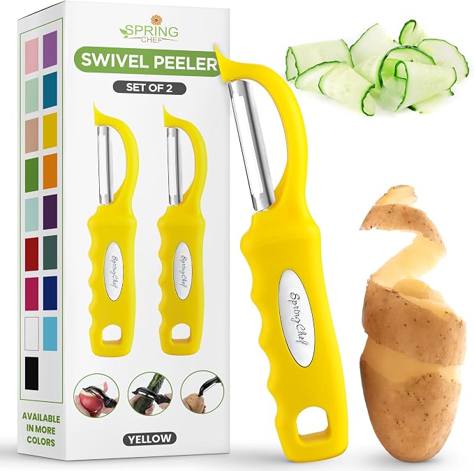 Spring Chef Swivel Potato Peeler with Soft Grip Handle, Set of 2, Yellow | Premium Vegetable Peeler w/ Sharp Stainless Steel Blades, Multifunctional Food Peeler for Apple, Carrot, Cucumber, Fruit