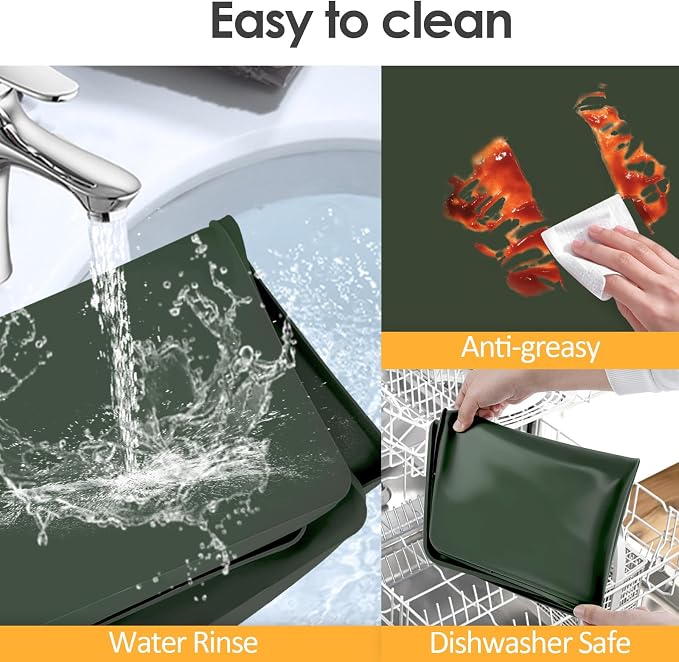 Silicone Coffee Maker Mat with Lip for Countertops, 19.7''x15'' Dark Green | Multi leak-proof coffee tray for countertop, non-slip silicone tray for under coffee machine espresso accessory, wipe-clean