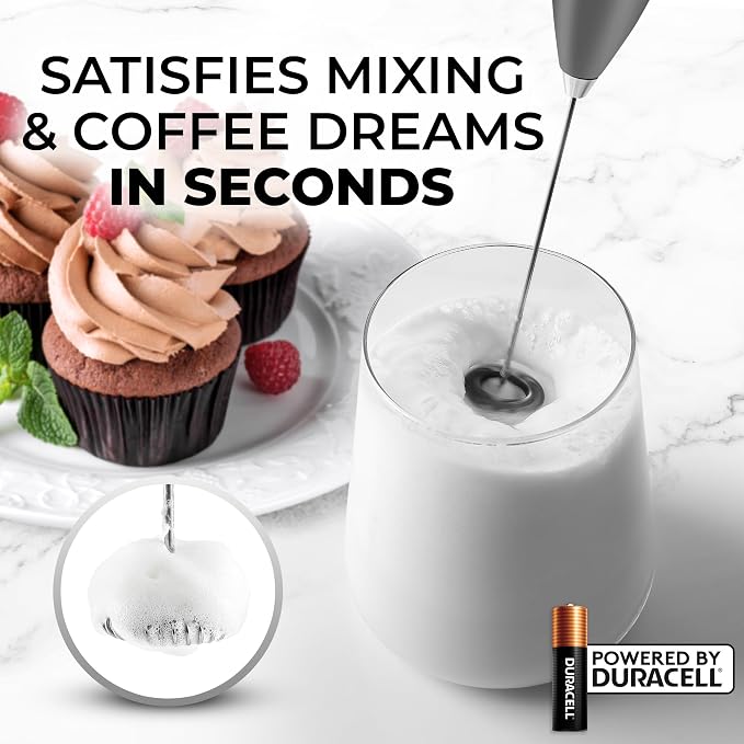 Zulay Powerful Milk Frother for Coffee with Upgraded Titanium Motor - Handheld Electric Whisk, Milk Foamer, Mini Mixer & Coffee Blender for Frappe, Latte, Matcha, No Stand - Quantum Gray