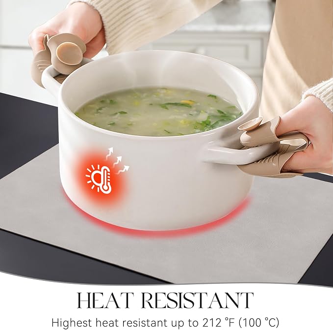 MOSAYT Vinyl Placemats Set of 6-12 X 17 Inch - Faux Leather 100% Waterproof Oil-Proof Wipeable PU Place Mats, Heat Resistant Reversible Table Mats for Kitchen, Dining, Outdoor, Light Grey