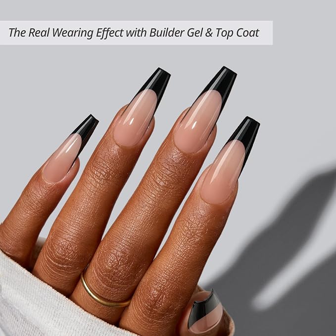 BTArtboxnails XCOATTIPS Black French Tip Press On Nails, XL Coffin, Peach | Lamp-Curable, 4-Week Wear, Natural Nail Look, Salon Quality Value at Home, Easy-to-Apply for Beginners, 160ct Nail Tips Only