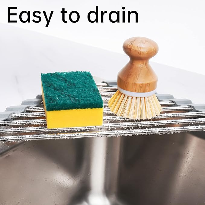 Tomorotec Triangle Roll-Up Dish Drying Rack for Sink Corner Small Foldable Stainless Steel Over The Sink Multipurpose Kitchen Drainer Caddy Organizer Storage Space Saver Shelf Holder (Gray) | BPA-Free Food-Grade Silicone Edges Foldable Waterproof Rustp...