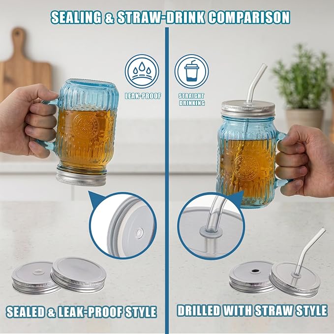DaYammi Mason Jars with Lids and Straws (Blue, 16, ounces)