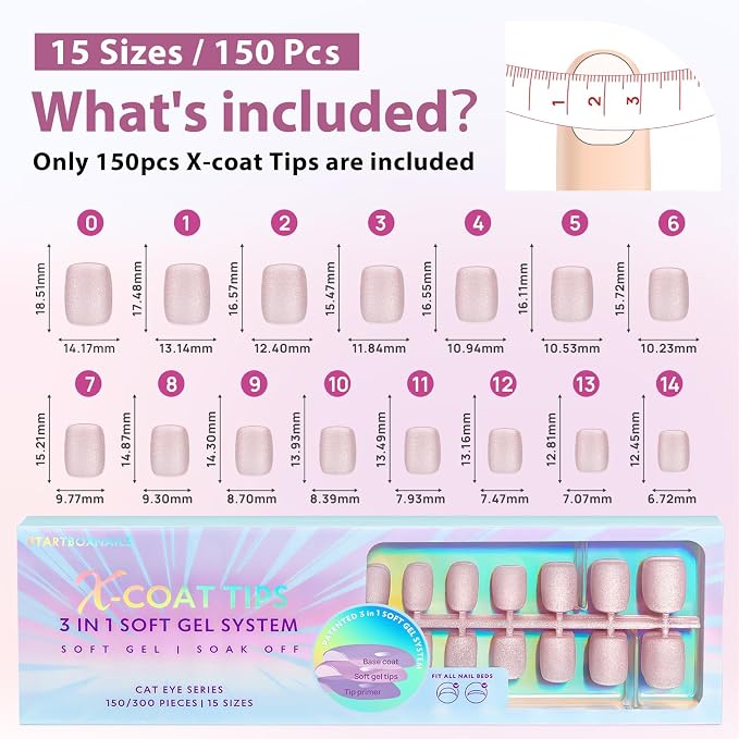 BTArtboxnails XCOATTIPS Cat Eye Press On Nails, Short Square, Get Sparkle | Lamp-Curable 4-Week Wear, Salon Quality Value at Home, Natural Nail Look, Easy-to-Apply for Beginners, 150ct Nail Tips Only