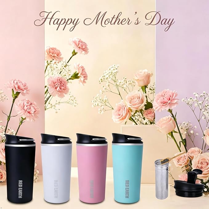 GiNT 17oz Travel Tea Mug with Infuser, 2 Lids. Vacuum Insulated 316 Stainless Steel Coffee Mug. Dishwasher Safe Tea Cup with Strainer for Hot & Cold Brew Coffee. Mothers Day Gifts for Mom (Pink)