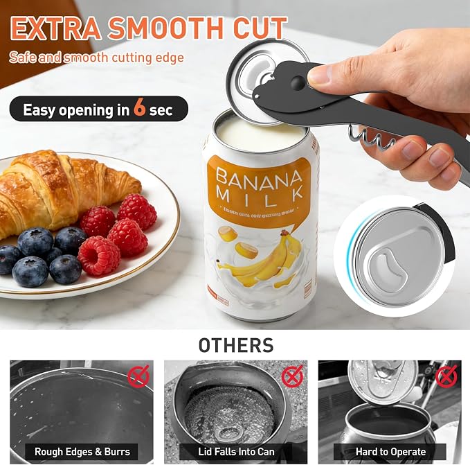 ikkle Soda Can Opener Smooth Edge 5-in-1 Portable Can Top Remover | Can Lid Remover For Beer,Canned Cocktails,Wine,Foil.Stainless Steel Ring Pull Opener,Safe Clean,For Kitchen,Bar,Camping