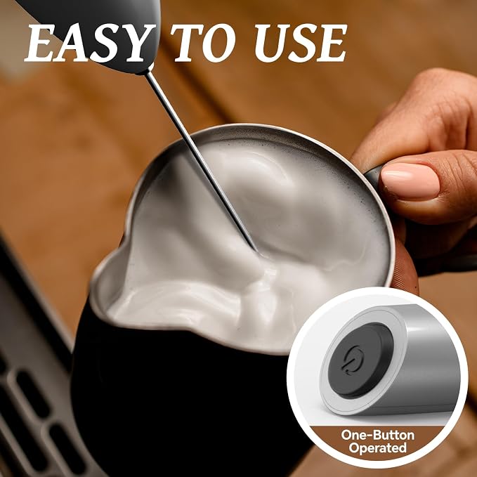 SIMPLETASTE Milk Frother Handheld Electric Foam Maker Battery Operated | Drink Mixer with Stainless Steel Whisk for Cappuccino, Bulletproof Coffee, Latte, Silver, without Stand