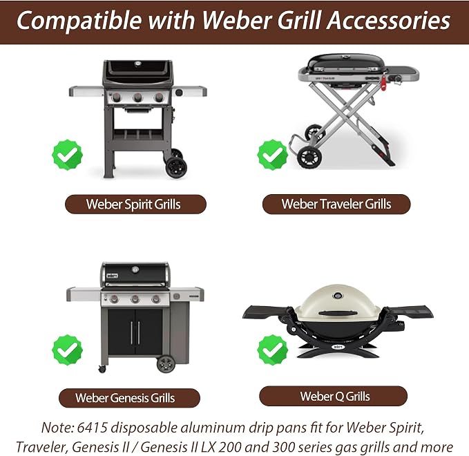 Universal 20-Pack Aluminum Grill Drip Pans for 6415 Weber Grill & Ninja | Disposable Foil Grease Tray Liners for Weber Spirit, Traveler, Genesis, Q Series, Ninja OG700 Series