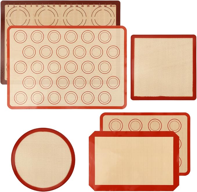 Silicone Baking Mat Set of 6, Reusable Baking Sheet Set Food Grade Oven Liner Sheet Non-Stick & Easy Clean Pastry Board Rolling Dough Mats for Macaron, Cookie, Pizza, Bread