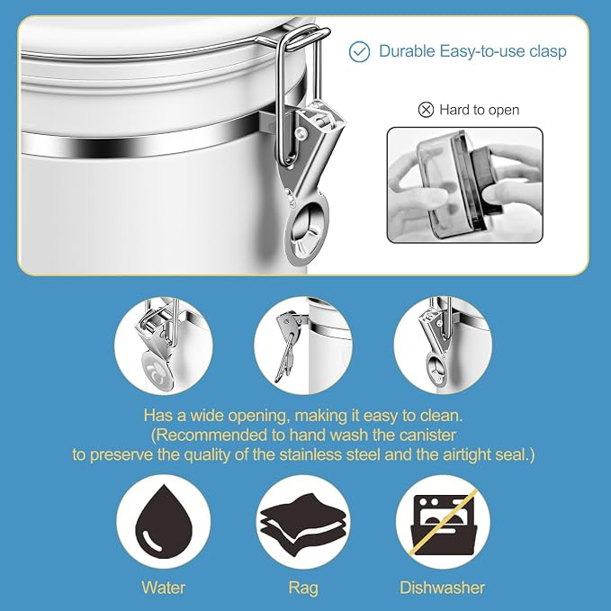 ShanSon Coffee Canister Airtight, Stainless Steel Bean Storage Container with Date Tracker & Scoop, Grounds Sugar Flour Tea Cereal Fits Kitchen Pantry, Ideal Gift for Coffee Lovers,12oz, White