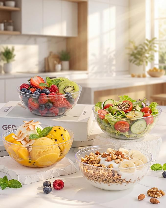 bUCLA 50 Pack Clear Plastic Serving Bowls - 24oz Disposable Salads, Cereal, Fruit, Dessert & Soup Bowls for Wedding & Party