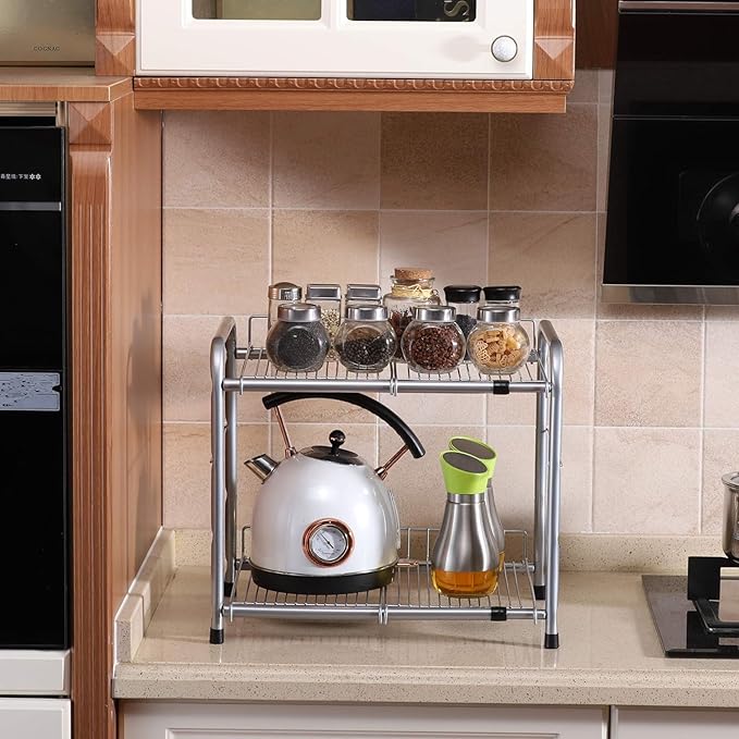 FlagShip 2 Tier Under Sink Organizers and Storage Rack Expandable Cabinet Shelf for Kitchen Bathroom Silver (17-25 inches)