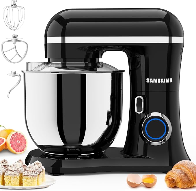 Stand Mixer, 6.5QT Tilt-Head Electric Kitchen Mixer, 10-Speed Household food mixer with 316 Stainless Steel Bowl, Dough Hook, Whisk & Beater, Splash Guard, Ideal for Baking Bread, Cake & Whipping