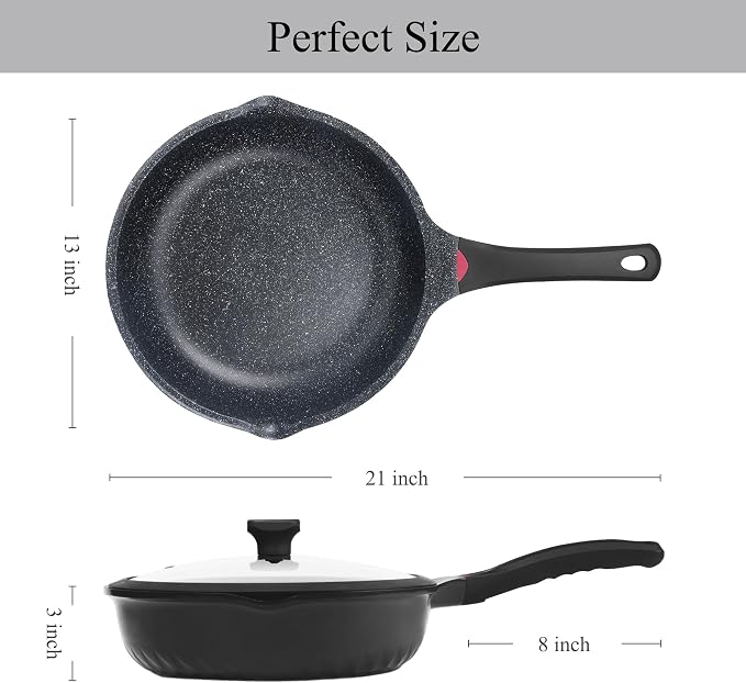 Vinchef 12.5Inch Black Deep Nonstick Skillet | with Lid