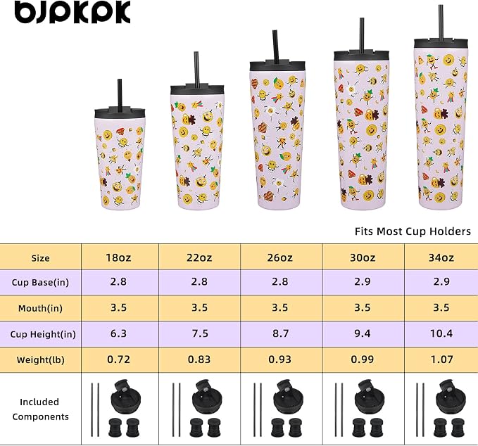 BJPKPK 22 oz Coffee Tumbler with Straw, Insulated Stainless Steel Cup | Double Wall Vacuum, Leak Proof Lid, Keeps Hot/Cold/Iced, BPA Free, Cupholder Friendly, Travel, Hawaii Fruits-Purple