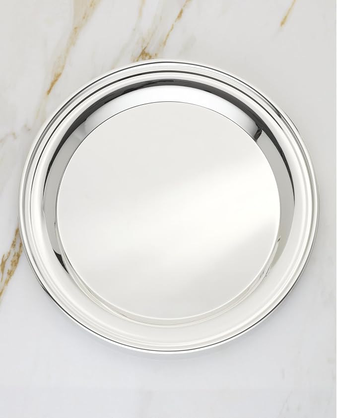 Reed & Barton Derby Silverplate Round Serving Tray, Coffee Table Decor | hand wash only | 12 inch diameter | jewelry dish, coffee table decor, food tray, gift for women, tray decor