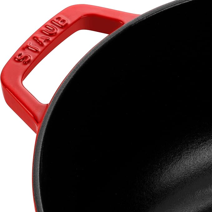 Staub Cast Iron Essential French Oven, Dutch Oven, 5-quart, serves 5-6, Made in France, with Horse Lid - Cherry