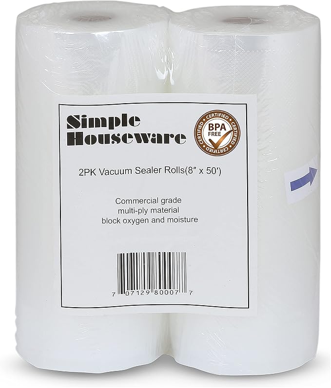 Simple Houseware 8"x50' Vacuum Sealer Bags Sous Vide Roll, BPA Free, 2-Pack | Commercial Grade, Airtight Food Storage
