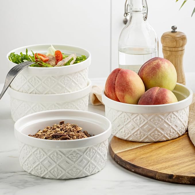 28 Oz Ceramic Bowls Set with Lids Oven Safe, Airtight Food Storage Containers Set of 4, Serving Bowls with Lids for Kitchen, Camping, Office Lunch, Breakfast, Charcuterie Bowls, Meal Prep Containers