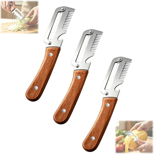 Vegetable Peeler for Kitchen,Multifunctional Vegetable Peeler With Wooden Handle And Bottle Opener,Vegetable Peelers,2-in-1 Stainless Steel Kitchen Tool for Fruit Apple Potato Pumpkin Papaya(3pcs)