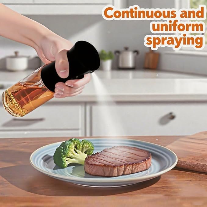 Olive Oil Sprayer for Cooking, 220ml Glass Oil Dispenser | Kitchen Gadgets, Food Grade Premium Spray Bottle, Continuous Spray with Portion Control, for Salad, Frying, BBQ