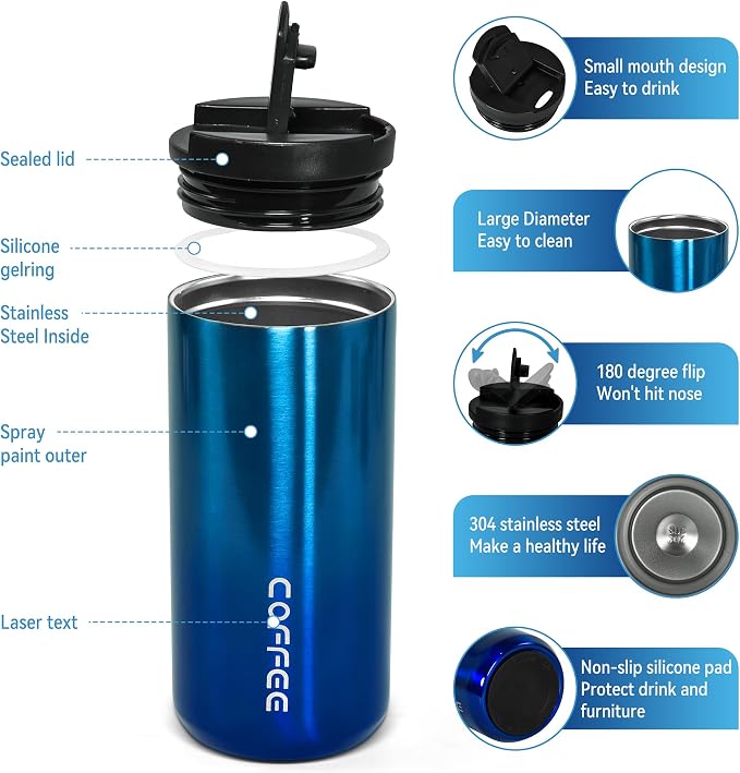 Insulated Coffee Mug 14oz,2 pack Travel Coffee Tumbler,Vacuum Insulated Coffee Mug with Leak Proof Screw Lid Coffee Cup for Men and Women for Hot & Cold Drinks
