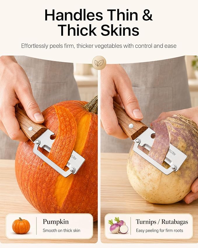 2 Pack Multifunctional Vegetable Peeler With Wooden Handle and Bottle Opener, 3-in-1 Stainless Steel Potato Peeler for Kitchen, 2026 Upgraded Ergonomic Hand Held Peeler Knife for Fruit & Vegetables