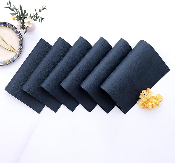 Homaxy PU Faux Leather Placemats for Dining Table, Set of 6, Navy Blue | Waterproof Wipeable Washable Table Mats, Easy to Clean Anti-Slip Place Mats, 11.8" x 17"