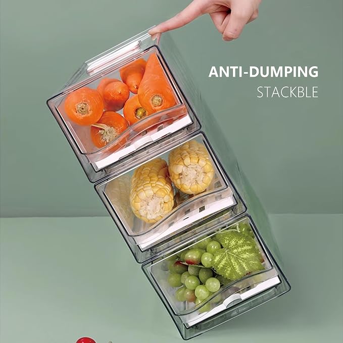 Fridge Organizers and Storage, BPA-Free Large Fridge Organizer (2 Drawers) | Stackable Reusable Transparent Refrigerator Organizer, Keep Fruits and Vegetables Fresh in refrigerator freezer, Food Storage