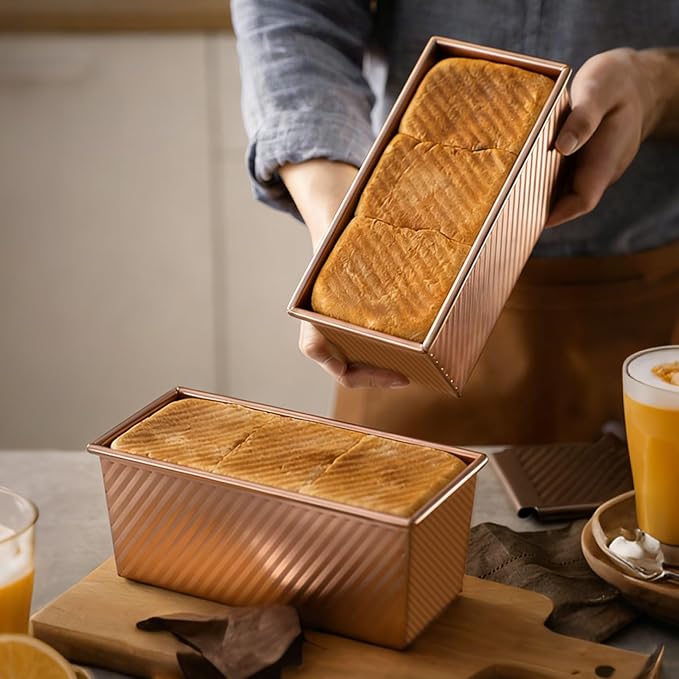 Pullman Loaf Pan with Lid 13x4, Large Bread Pan for Homemade Sandwich with Cover, 2.2lb Long Bread Loaf Tin for Sourdough, Nonstick & Easy Clean (Gold)