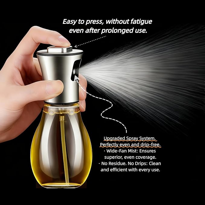 oil sprayer for cooking，Olive Oil Fine Mist Spray Bottle6.7oz/200ml | Portion control mist for air fryer, salad, BBQ, refillable & reusable, fine mist olive oil kitchen sprayer,labels
