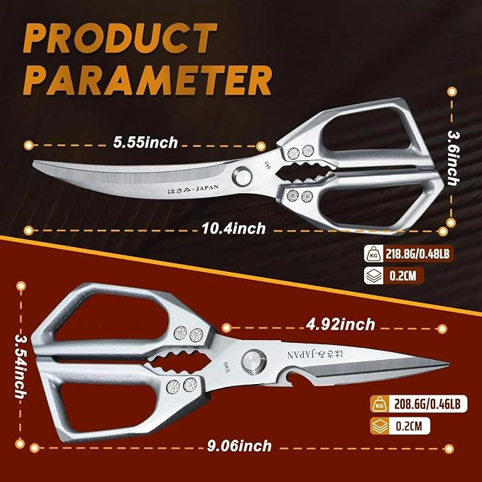 Huusk Kitchen Scissors for Food - Multifunction Kitchen Shears Heavy Duty | Japanese Stainless Steel Meat Scissors for Fish, Vegetables, Chicken Bones, Turkey, Comfortable Handles, Gifts for Women