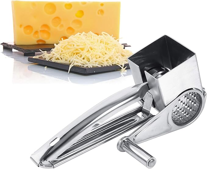 Mouli Grater Stainless Steel Cheese Grater Silver 20cm | MultiFunctional Rotary Kitchen Tool, For Slicing Shredding and Grating, Cheese and Vegetables, Home Kitchen
