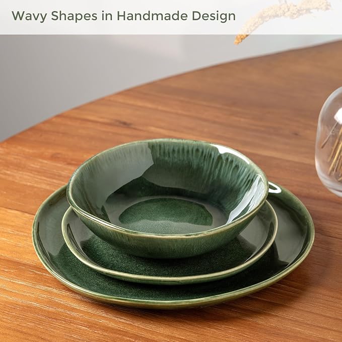 AmorArc Ceramic Dinnerware Sets for 6, 18Pcs Plates and Bowls Sets Dishes | Stoneware Handmade Reactive Glaze Dinner Set, Highly Scratch Resistant | Dishwasher & Microwave Safe Dishware
