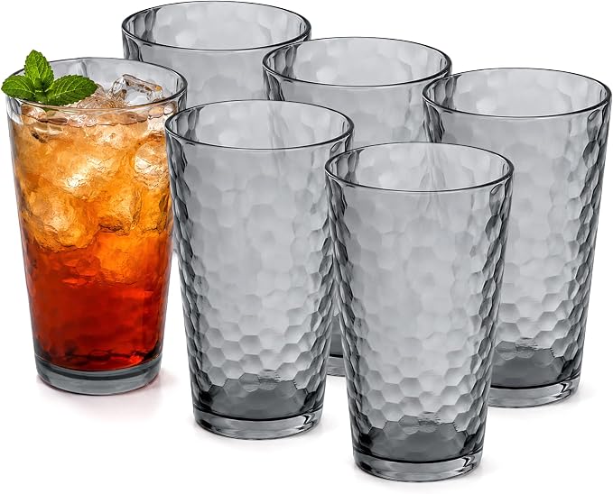 Plastic Drinking Glasses,Set of 6,Plastic glass cup (20 Ounces) | 20 oz plastic Tumbler Cups, Shatterproof Drinking Cups,cups for kitchen ,cup set, Dishwasher Safe