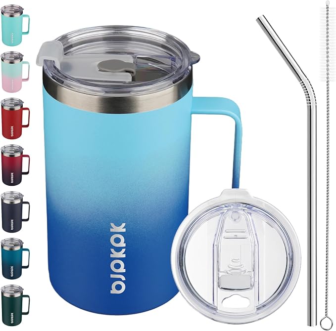 BJPKPK 25oz Insulated Coffee Mug with Handle, Stainless Steel Travel Mug | Keeps Drinks Hot & Cold, Double Wall Vacuum, 2 Lids Included, BPA-Free Coffee Tumbler for Home, Office & Travel