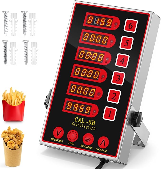 Relaxweex 1 Pack 6 Channel Kitchen Timers for Cooking, Commercial Digital Kitchen Timer with Loud Alarm, Large LCD Display, Restaurant Fryer, Chef, Baking Supplies