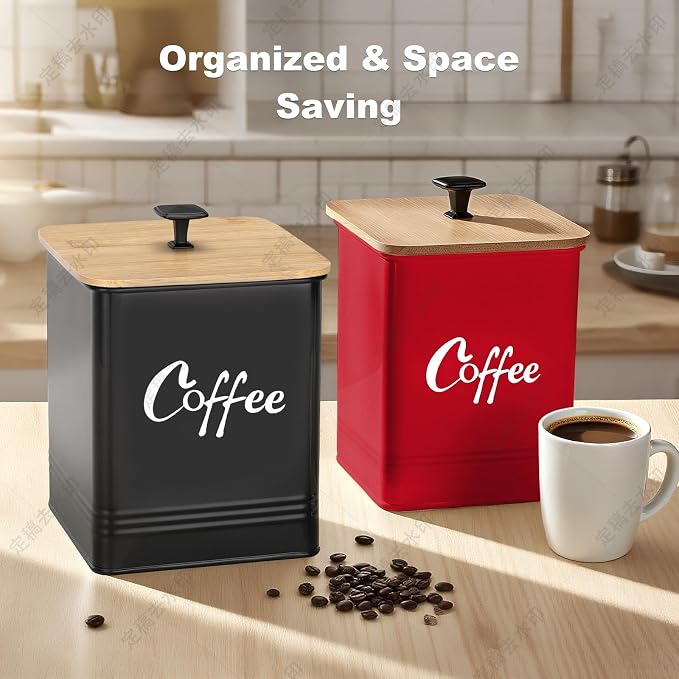 Coffee Canister,Airtight 40 oz Large Iron Black Storage Container for Coffee Grounds, Beans, Pods & More,Accessories & Gifts (Red)