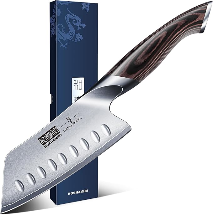 HOSHANHO 5 Inch Japanese Chef Knife, Ultra Sharp Kitchen Santoku Knives | Professional Japanese High Carbon Stainless Steel Kitchen Knife, Cooking Knife with Ergonomic Pakkawood Handle, Gifts