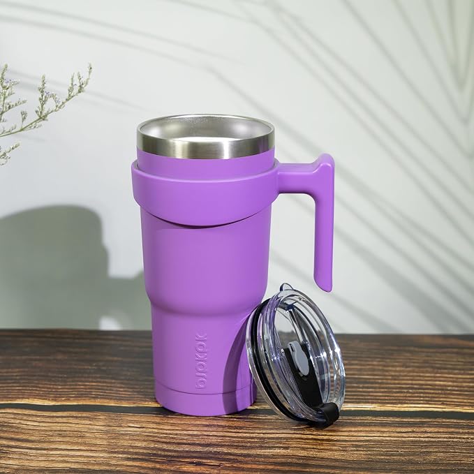 BJPKPK 20 oz Tumbler with Handle & Straw, Insulated Stainless Steel Mug | Double Wall Vacuum, Keeps Hot/Cold, Thermal Cup, BPA Free, Dishwasher Safe, Cupholder Fit, Coffee & Travel, Lavender